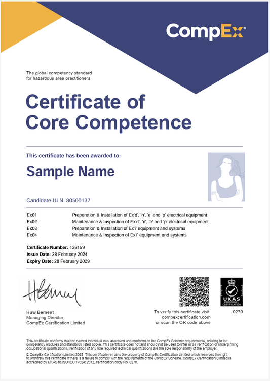 CompEx Certificate(Hard Copy) - Style dependant on the date the course was taken.